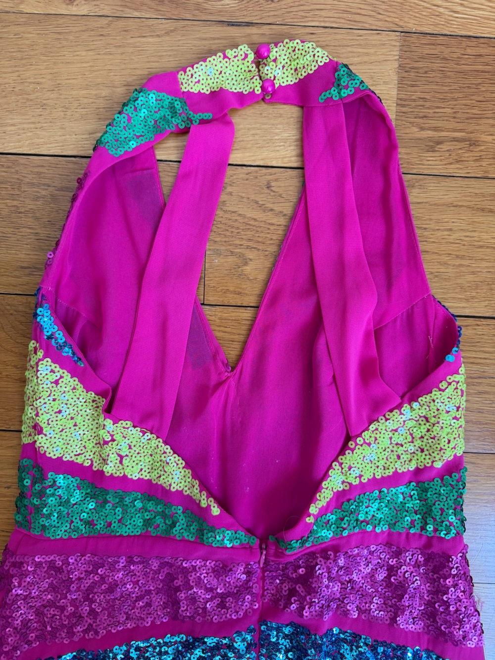 FUN Sparkly Sequin Halter Jumpsuit in Fuchsia, Teal & Lime - Picture 3 of 11